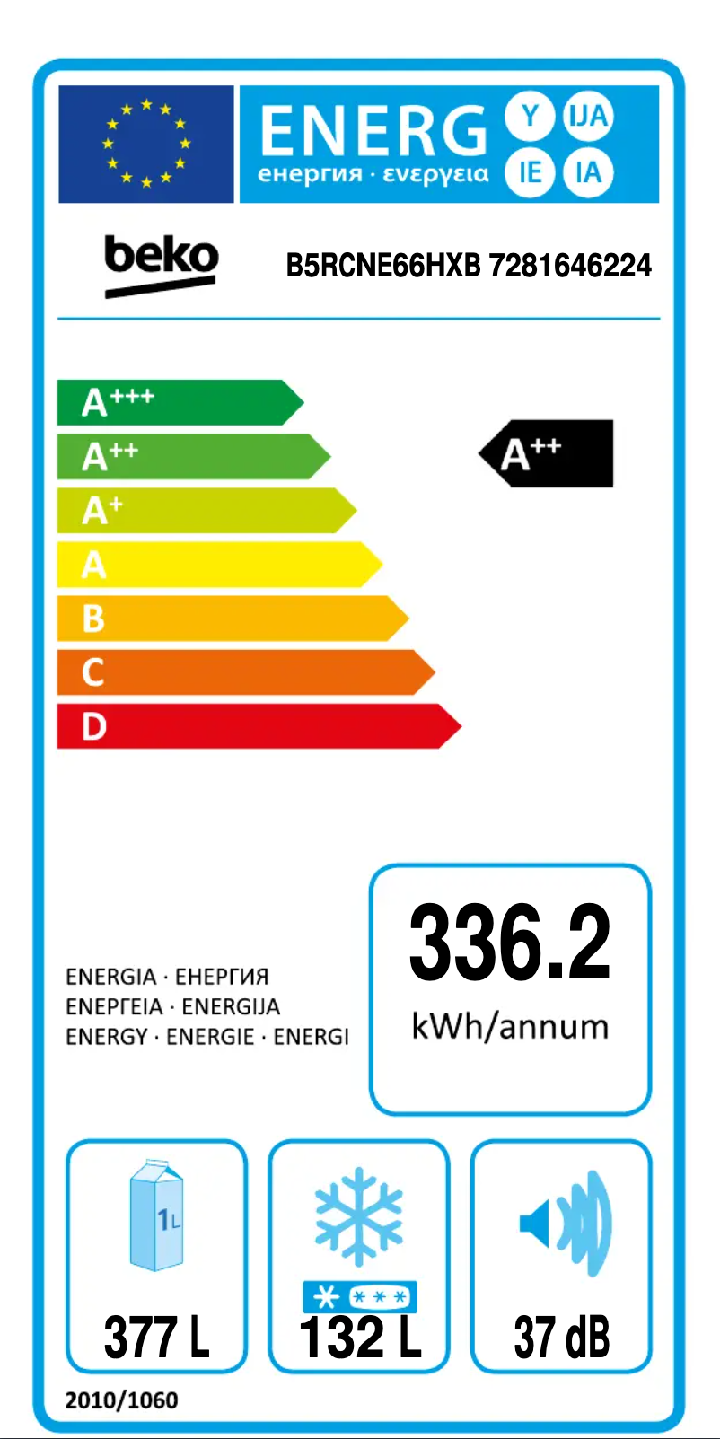 Page n°1 - Label énergétique Beko B5RCNE66HXB