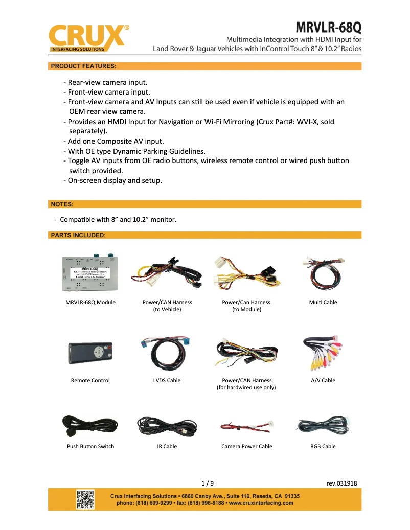 Page n°1 - Manuel utilisateur CRUX MRVLR-68Q