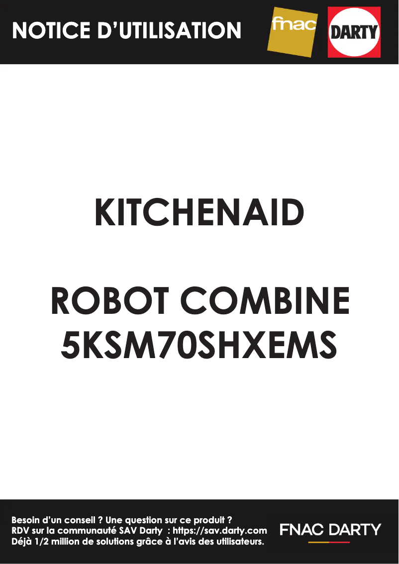 Page 1 de la notice Manuel utilisateur KitchenAid Artisan 5KSM70SHXEMS