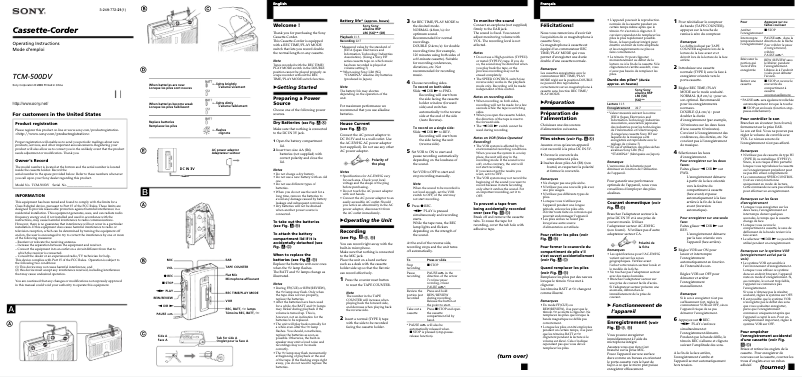 Page 1 de la notice Manuel utilisateur Sony TCM-500DV