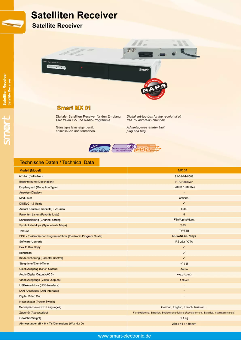 Page 1 de la notice Manuel utilisateur Smart MX 01