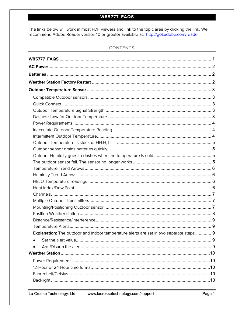 Page n°1 - FAQ La Crosse Technology WW85777