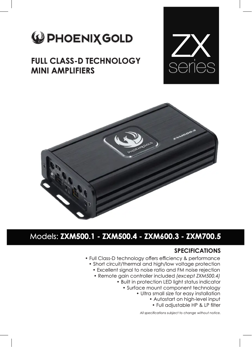 Page n°1 - Manuel utilisateur Phoenix Gold ZXM600.3