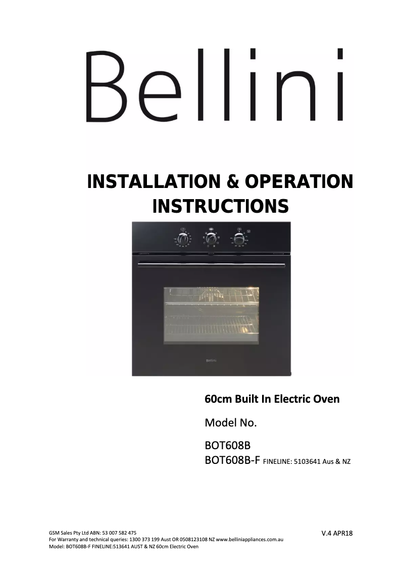 Page 1 of the manual User Manual Bellini BOT608B