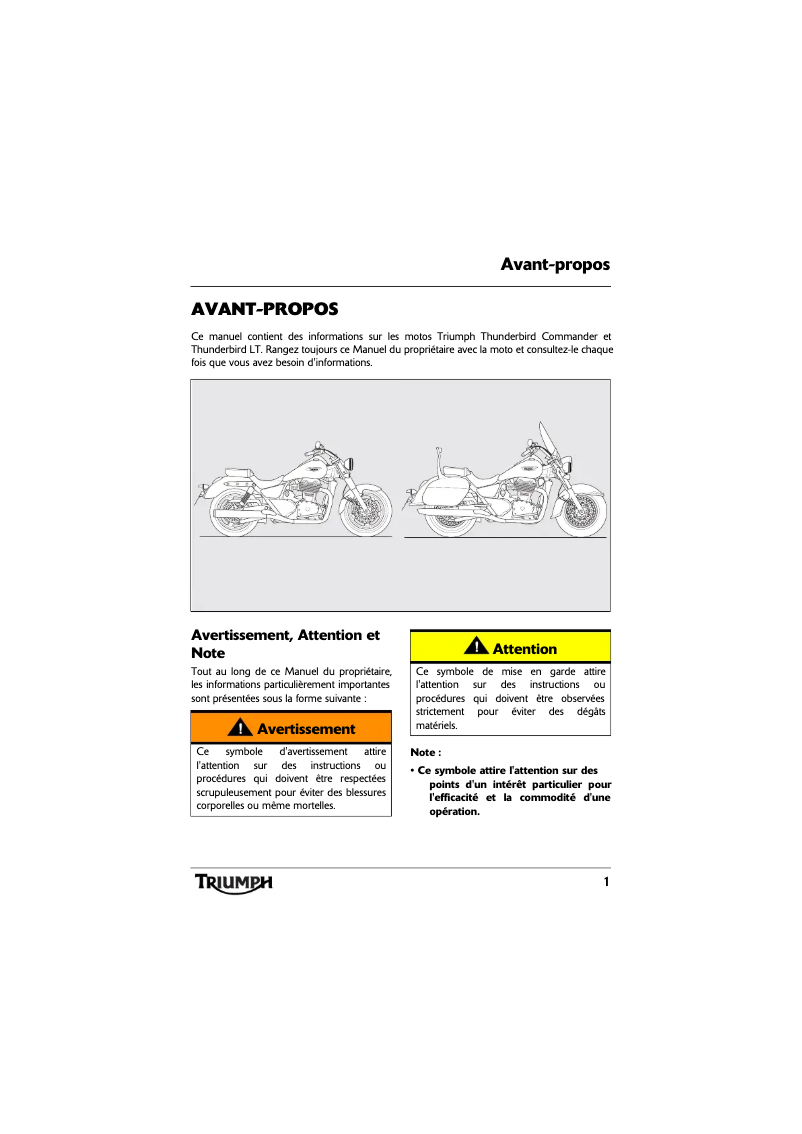 Page 1 de la notice Manuel utilisateur Triumph Thunderbird Commander (2015)