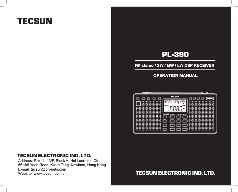Image de la première page du manuel de l'appareil PL390