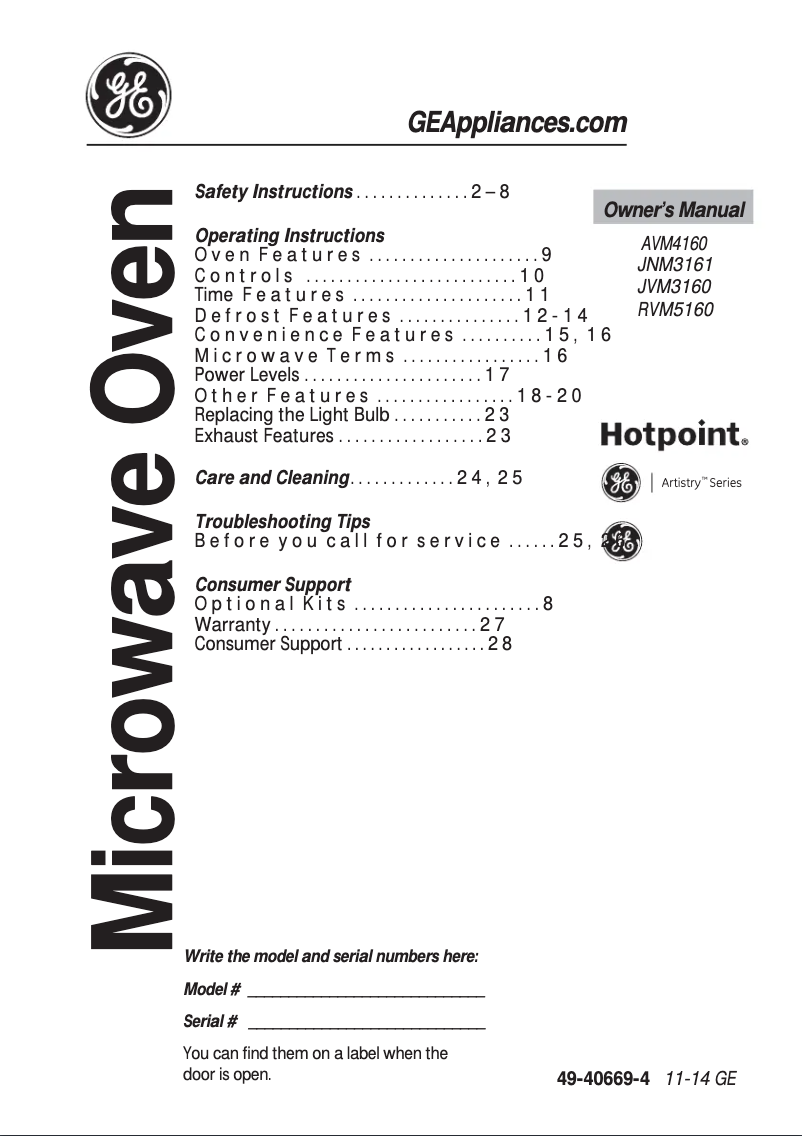 Page 1 de la notice Manuel utilisateur Hotpoint RVM5160DHWW