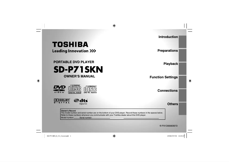Page 1 de la notice Manuel utilisateur Toshiba SD-P71S