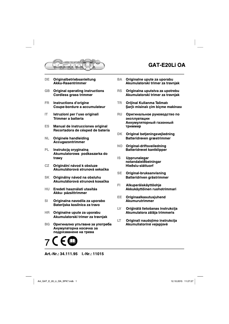 Page n°1 - Manuel utilisateur Gardol GAT-E 20 Li OA