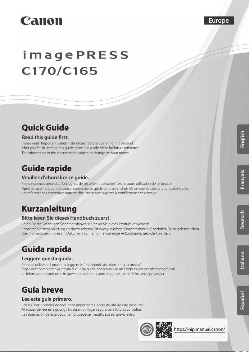 Page n°1 - Manuel utilisateur Canon imagePRESS C170