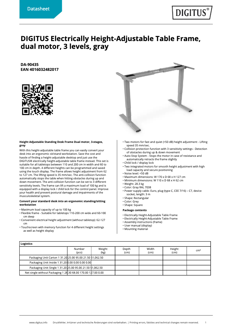 Page 1 de la notice Fiche technique Digitus DA-90435