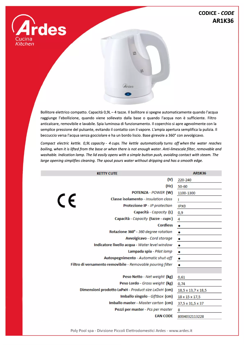 Página 1 del manual Ficha técnica Ardes AR1K36