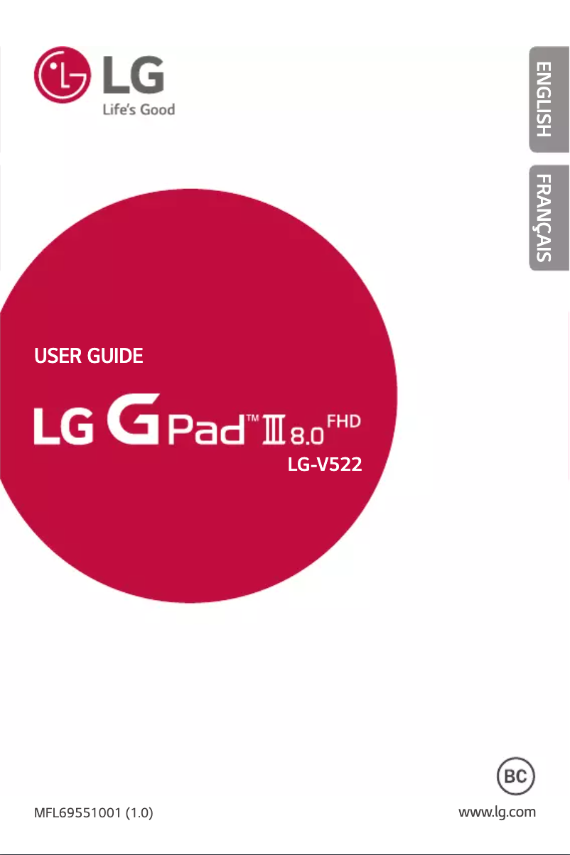 Page 1 de la notice Manuel utilisateur LG G Pad III 8.0