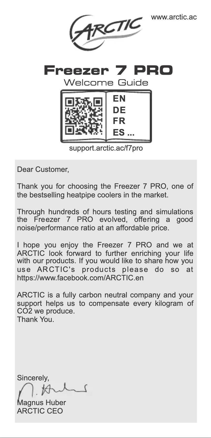 Page 1 de la notice Manuel utilisateur Arctic Cooling Freezer 7 Pro