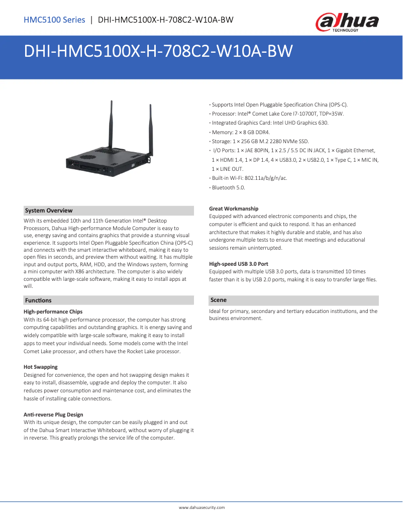 Page n°1 - Fiche technique Dahua Technology HMC5100X-H-708C2-W10A-BW