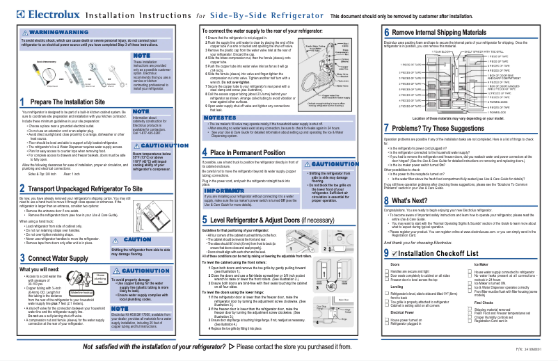 Page 1 de la notice Guide d'installation Electrolux EW23CS65GB