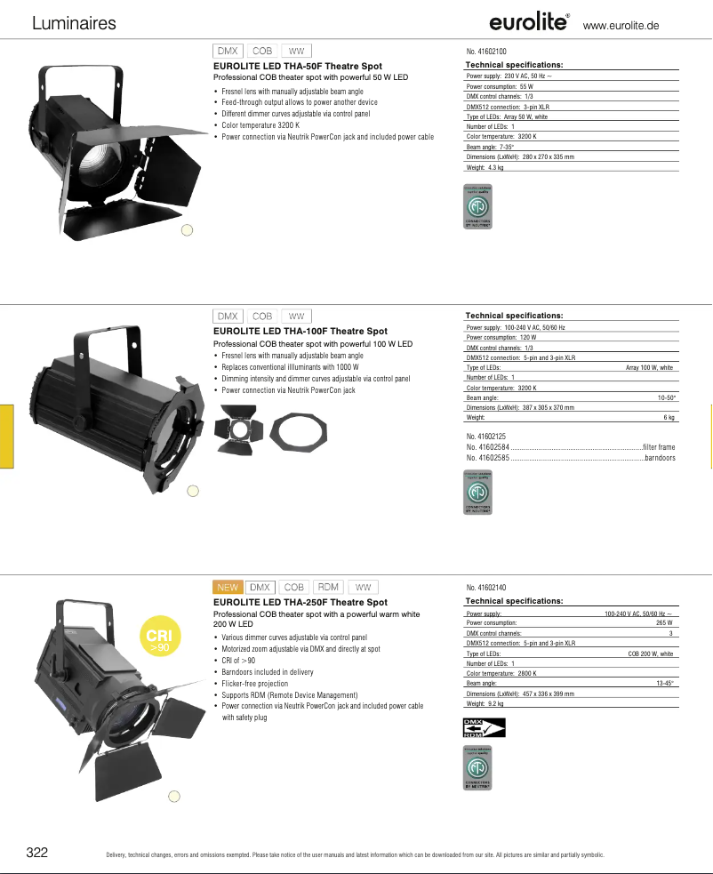 Página 1 del manual Catálogo Eurolite LED THA-100F