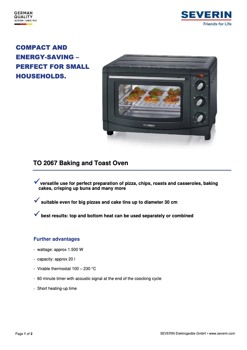 Page n°1 - Fiche technique Severin TO 2067