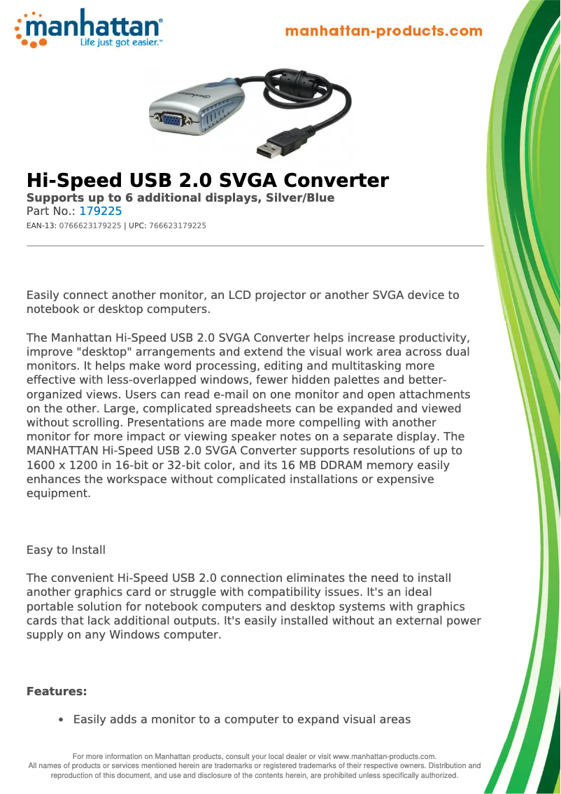 Page 1 de la notice Fiche technique Manhattan 179225