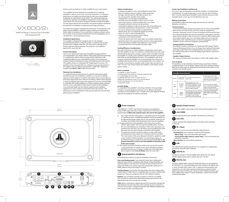 Page 1 de la notice Manuel utilisateur JL Audio VX600/2i