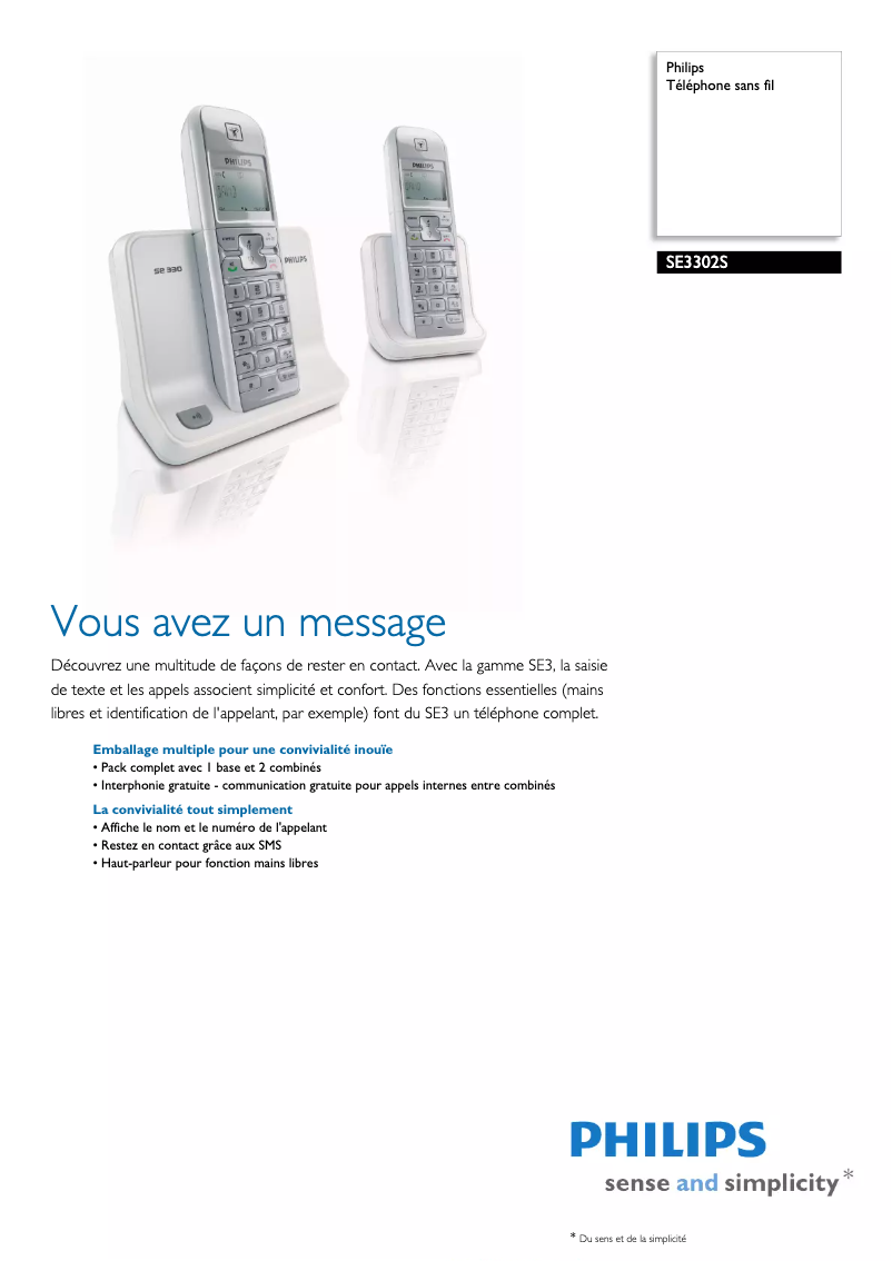 Página 1 del manual Ficha técnica Philips SE330