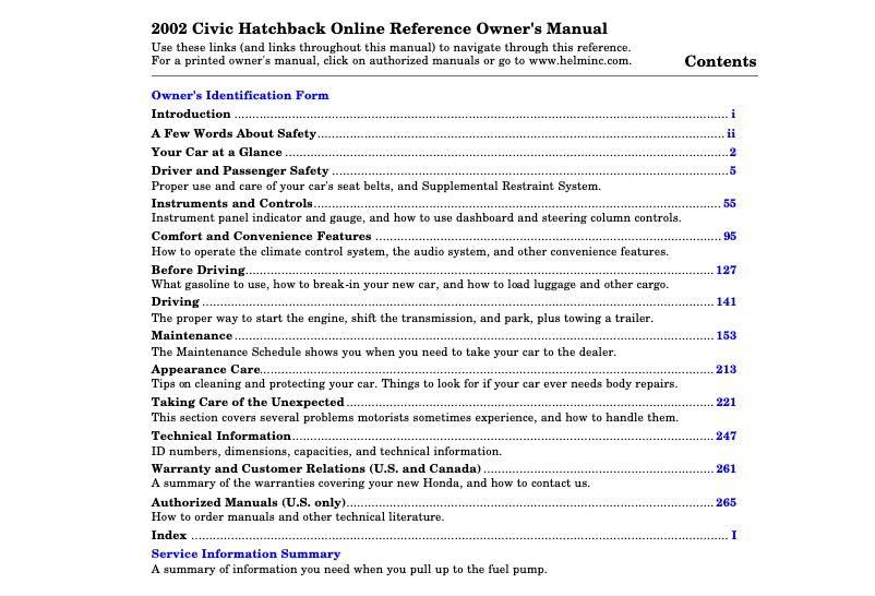 Página 1 del manual Manual de usuario Honda Civic Si (2002)