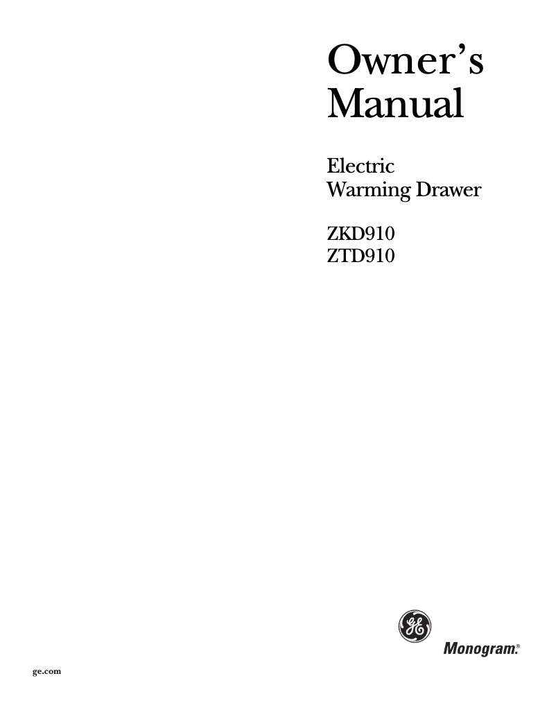 Page 1 of the manual Use and Maintenance Manual GE ZKD910WFWW