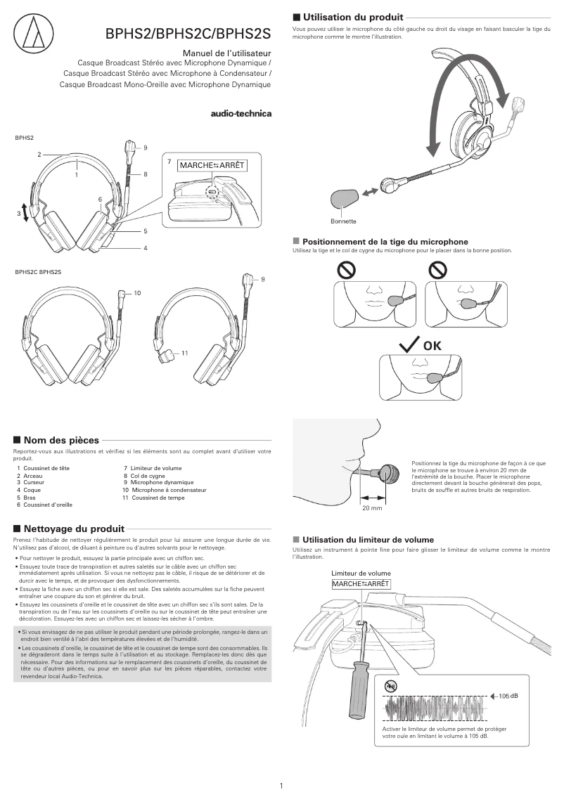 Page n°1 - Manuel utilisateur Audio-Technica BPHS2a