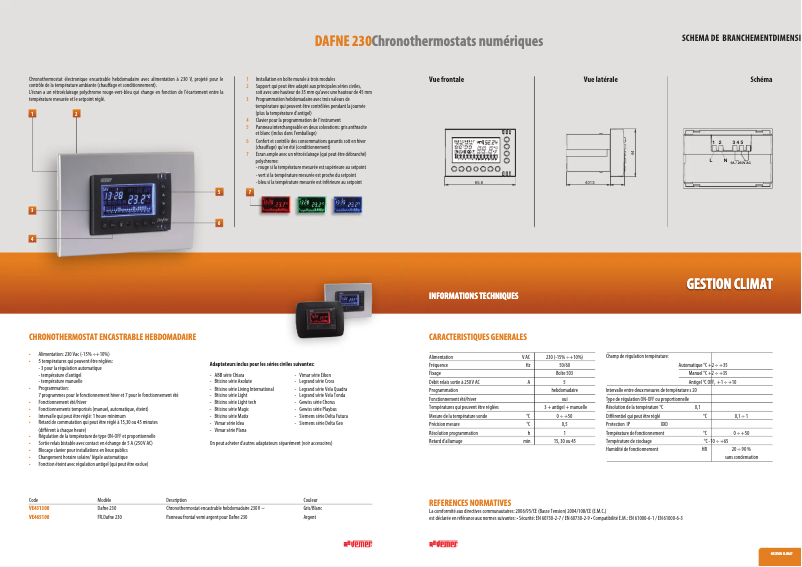 Page 1 de la notice Fiche technique Vemer Dafne 230