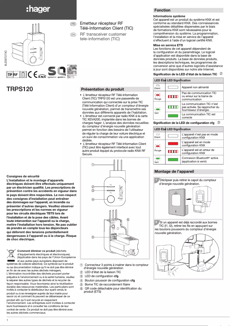 Page n°1 - Manuel utilisateur Hager TRPS120
