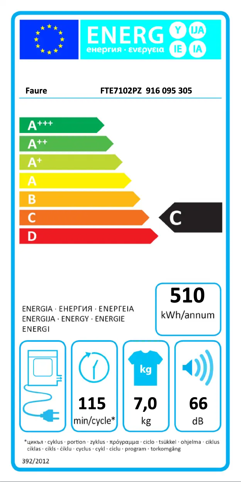Page n°1 - Label énergétique Faure FTE7102PZ