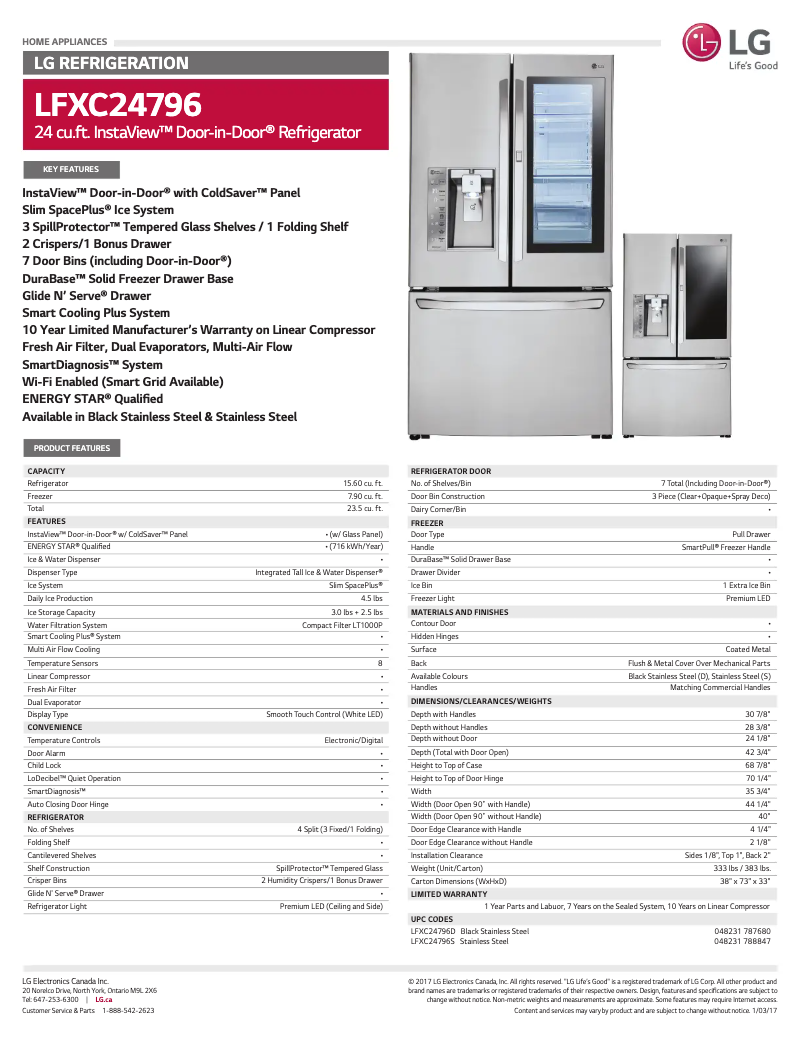 Page 1 de la notice Fiche technique LG LFXC24796S