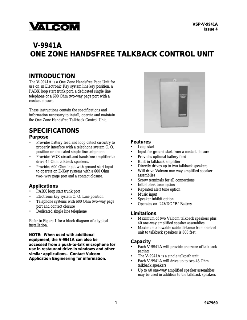 Image de la première page du manuel de l'appareil V-9941A