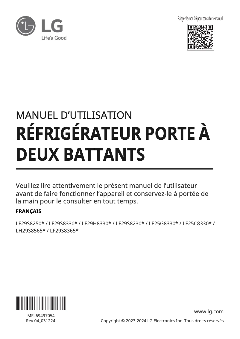 Page 1 de la notice Manuel utilisateur LG LF29S8365S