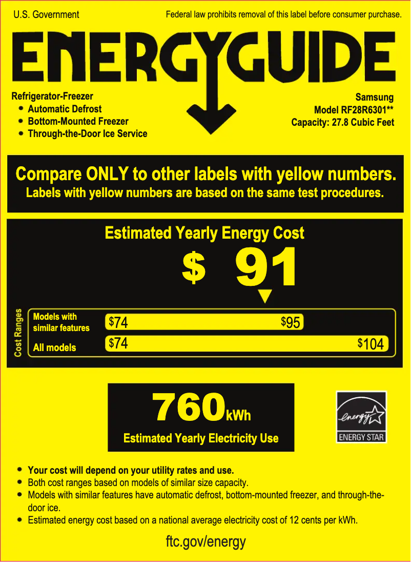 Page 1 de la notice Label énergétique Samsung RF28R6301SG