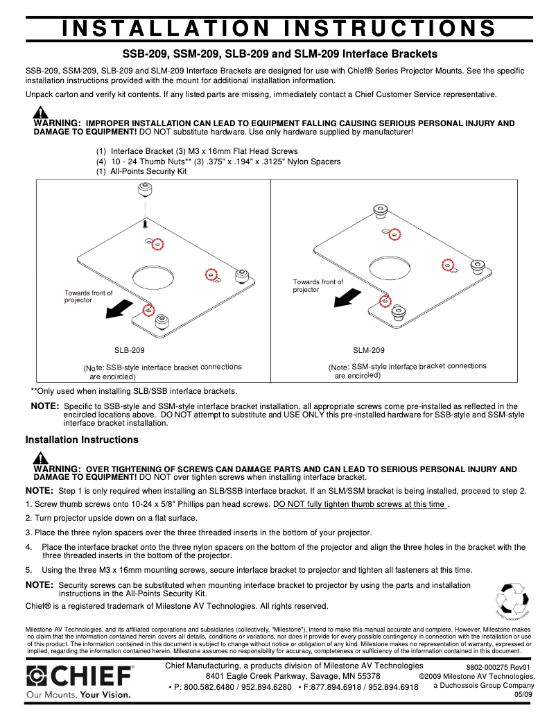 Page n°1 - Manuel utilisateur Chief SLM209