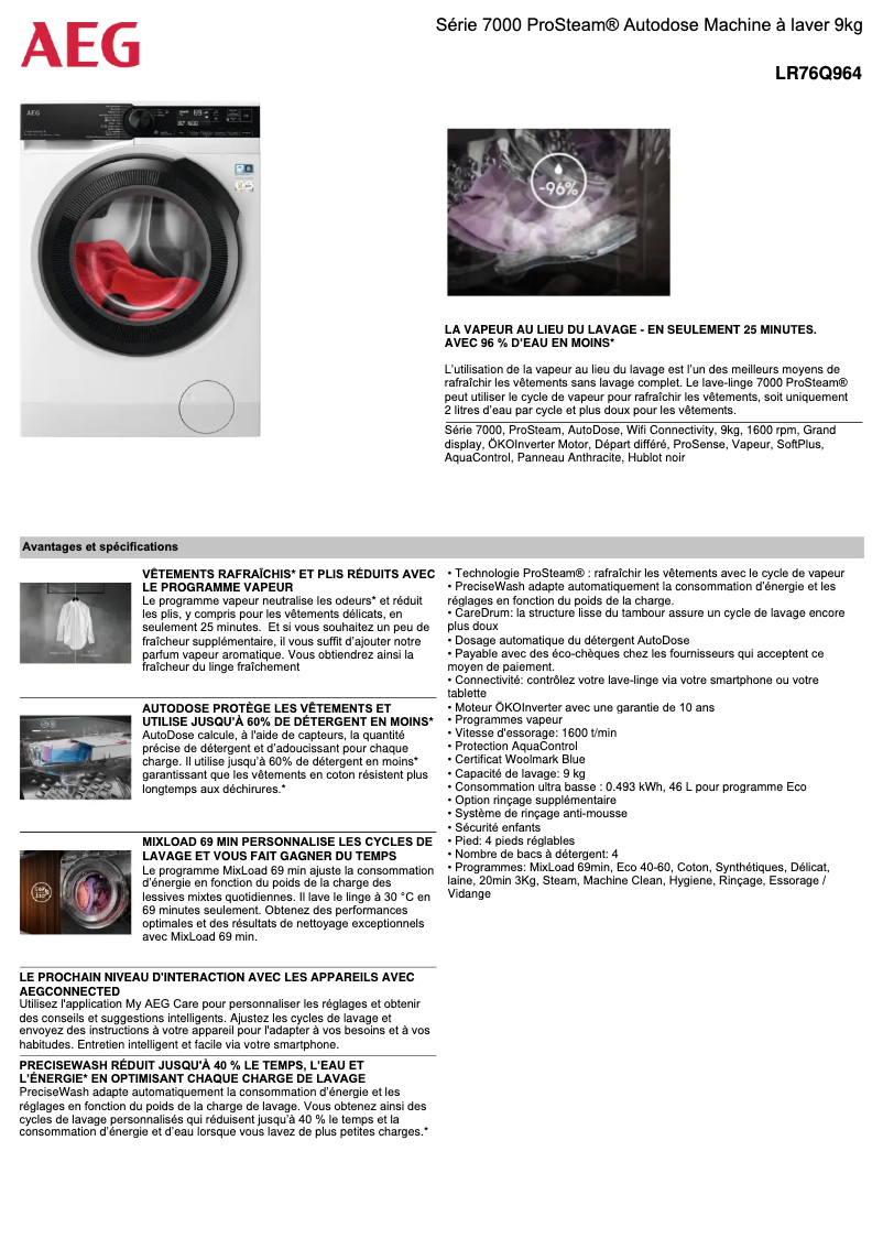 Page n°1 - Fiche technique AEG LR76Q964