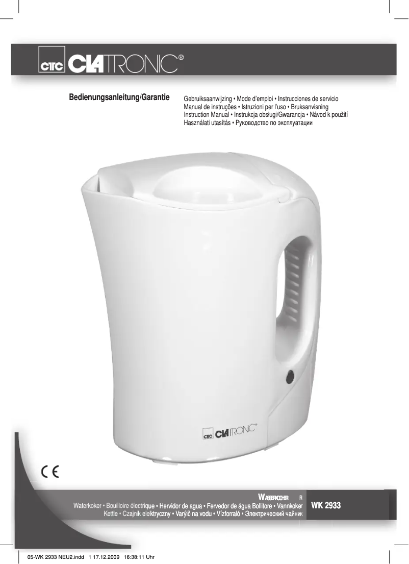 Page 1 de la notice Manuel utilisateur Clatronic WK 2933