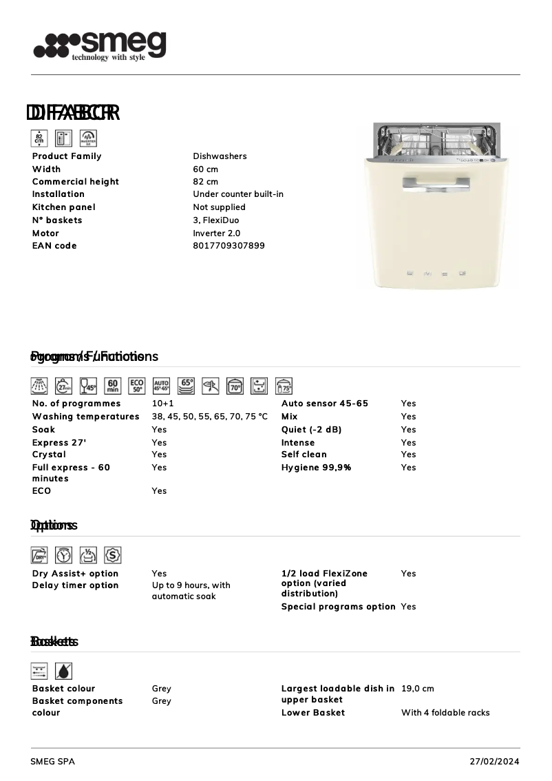 Page 1 de la notice Fiche technique Smeg DIFABCR