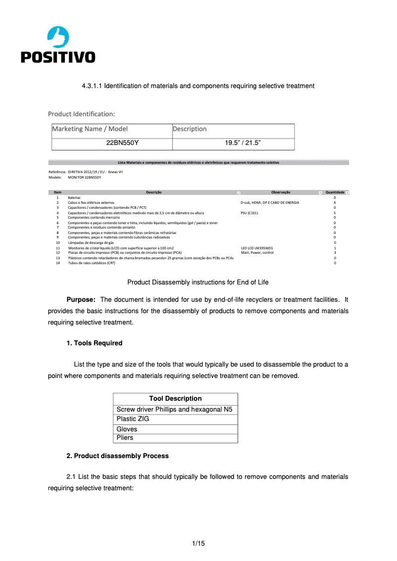 Page 1 de la notice Manuel utilisateur Positivo 22BN550Y