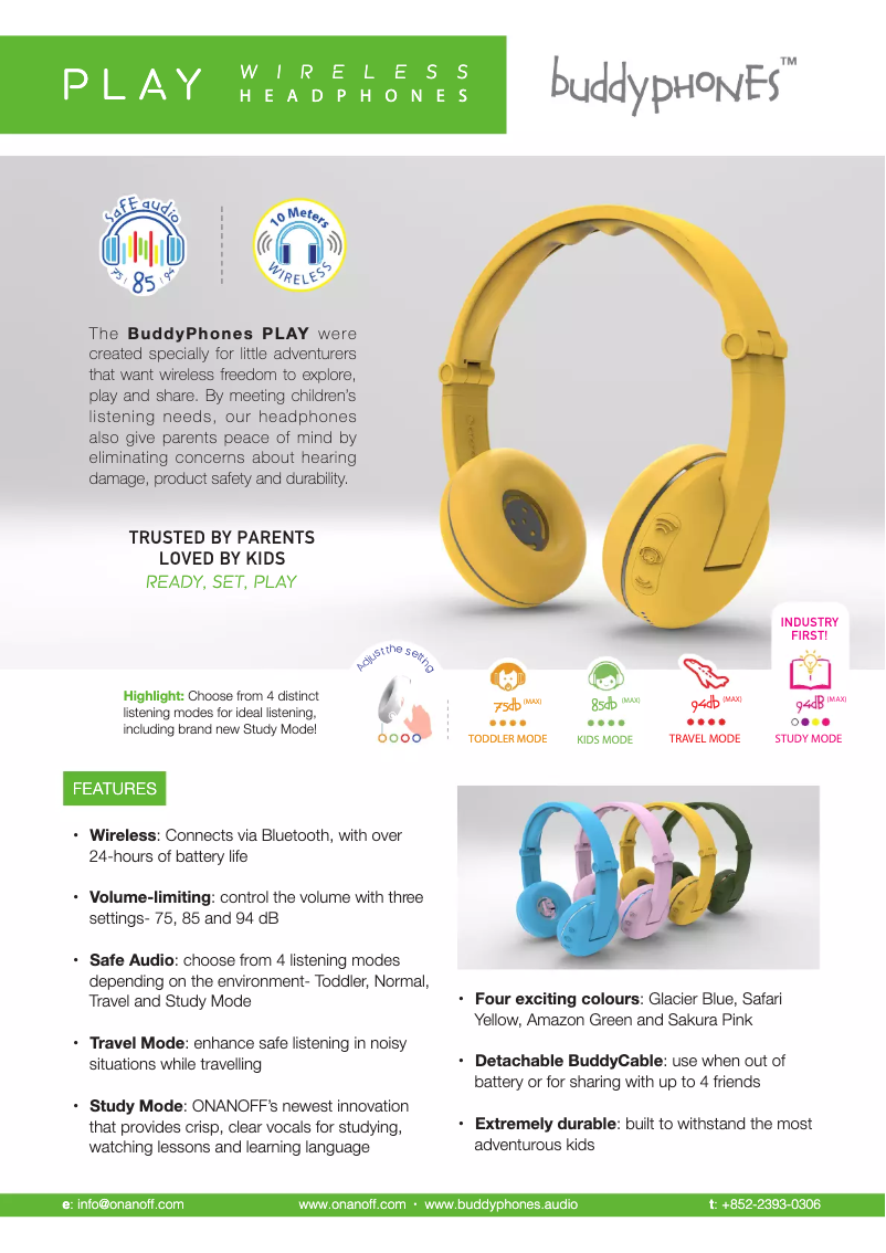 Image de la première page du manuel de l'appareil BuddyPhones Play