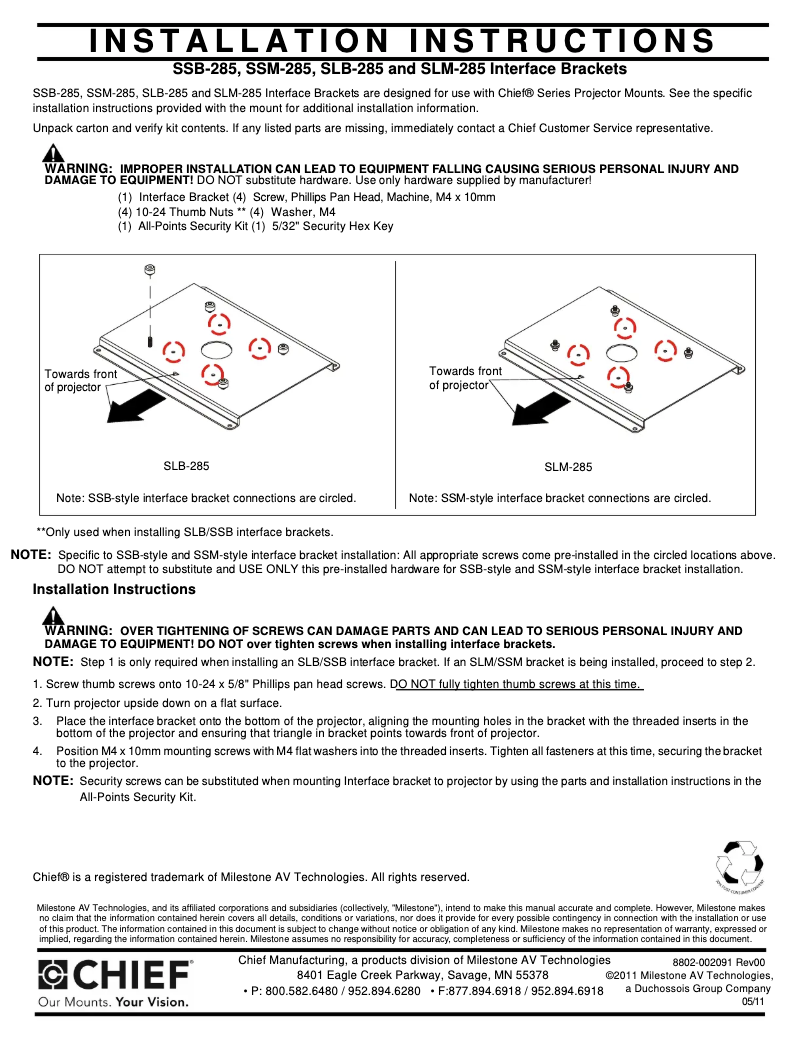 Page 1 de la notice Manuel utilisateur Chief RSMA285