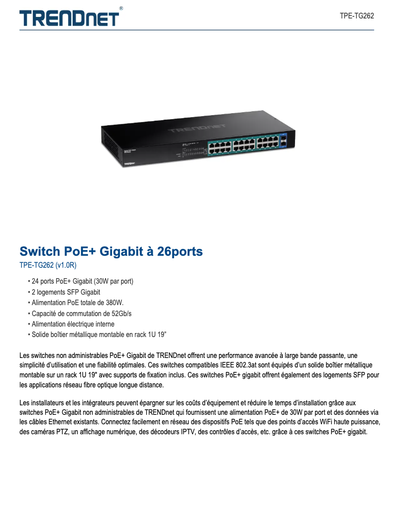 Page n°1 - Fiche technique TRENDnet TPE-TG262