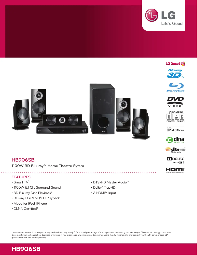 Page 1 de la notice Fiche technique LG HB906SB