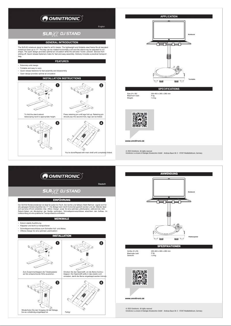 Page 1 de la notice Manuel utilisateur Omnitronic SLR-X2