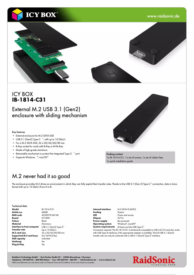 Página 1 del manual Ficha técnica Icy Box IB-1814-C31