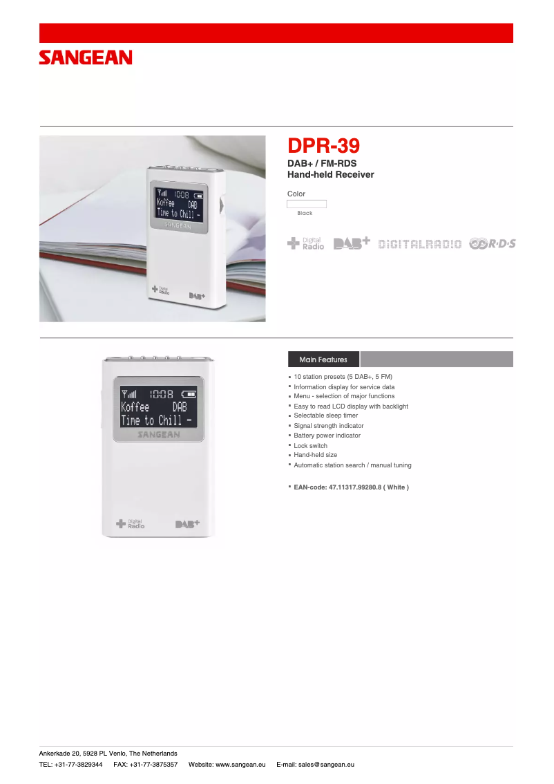 Page n°1 - Fiche technique Sangean DPR-39