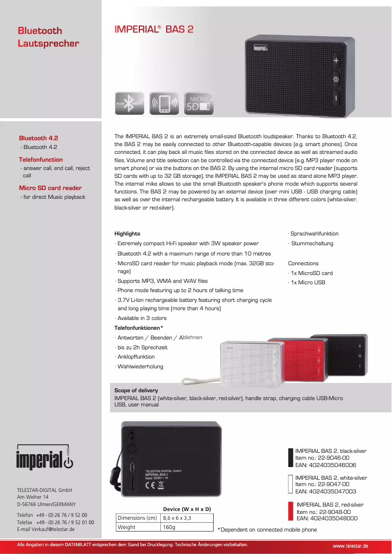 Page 1 de la notice Fiche technique Imperial BAS 2