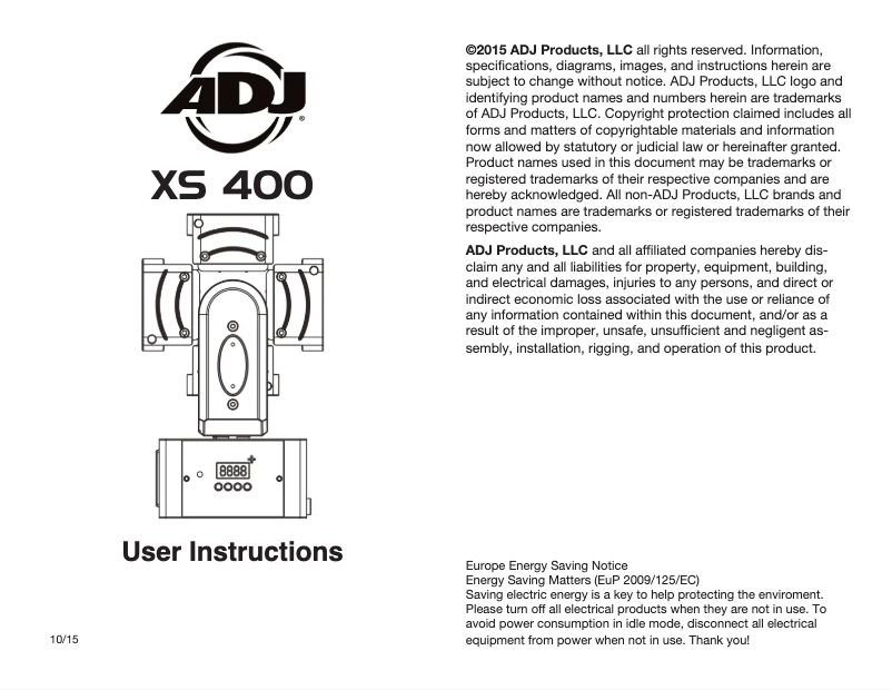 Image de la première page du manuel de l'appareil XS 400