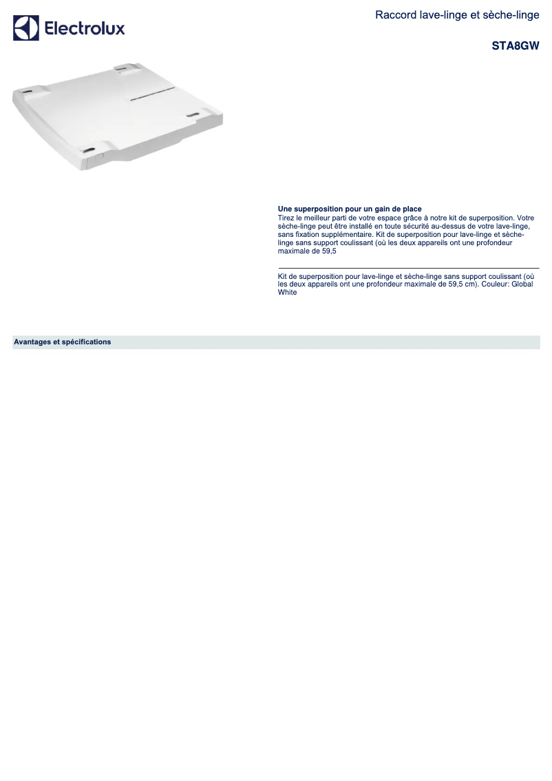 Page 1 de la notice Manuel utilisateur Electrolux STA8GW
